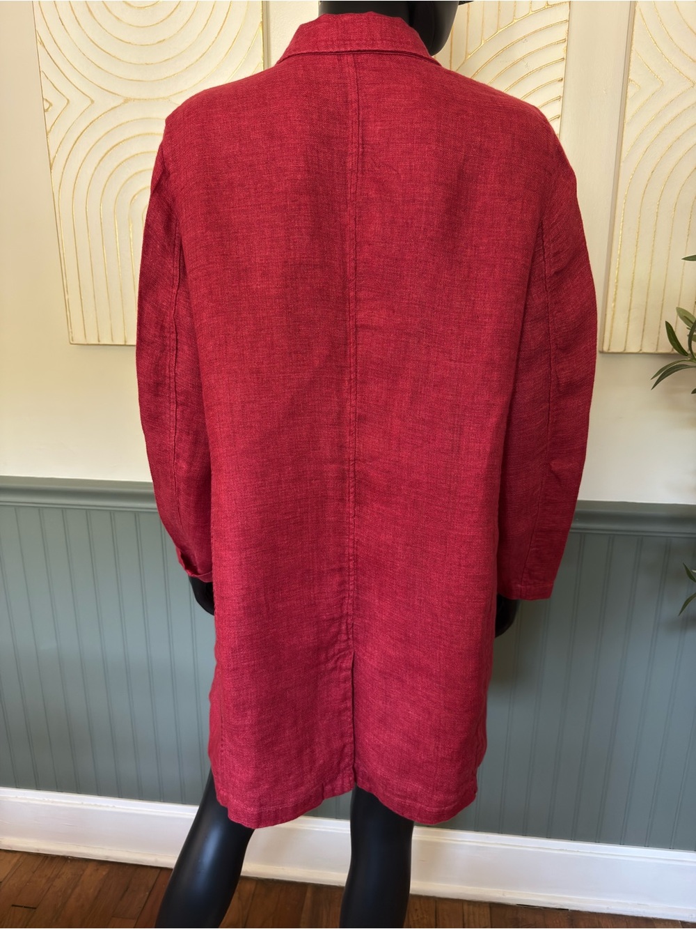 Eileen Fisher 100% Linen Raspberry Red Long Jacket | Chic Lightweight Layer - Picture 12 of 17